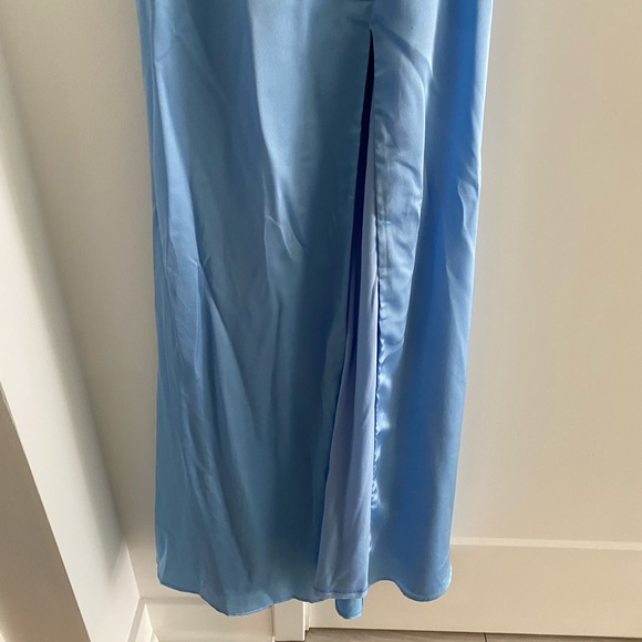 Lulus Formal Invitation Light Blue Satin Cowl Neck Maxi Dress in Size XS - Picture 3 of 7